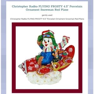 Christopher Radko FLYING FROSTY 4.5" Porcelain Ornament Snowman Red Plane